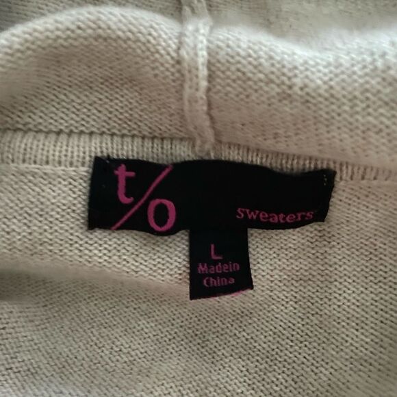 t/o Sweaters Tan Long Sleeve Hooded  Sweater Cotton/Acrylic Blend Size Large - Picture 5 of 6
